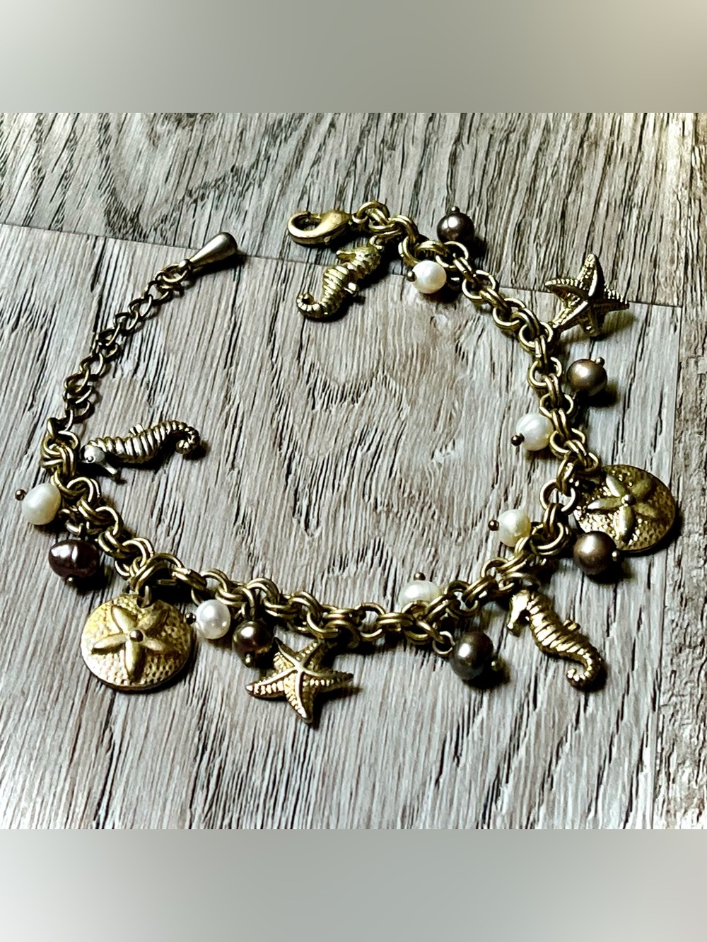 Antique Gold Chainlink Beach Themed Charm Bracelet